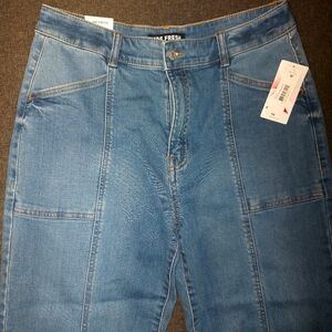 Joe Fresh Women's High Waisted Lycra Denim Jogger Pants Medium Wash Blue 32